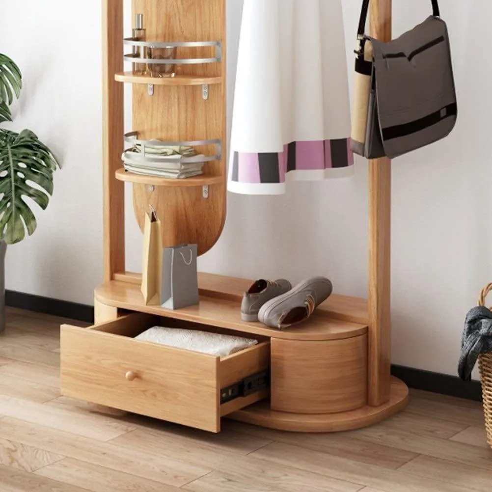 ZCYX Mirror Body Household Dressing Mirror Wood Hanger Bedroom Multi-Purpose Coat Rack Storage Rack - Hanger Hooks (Color : A)