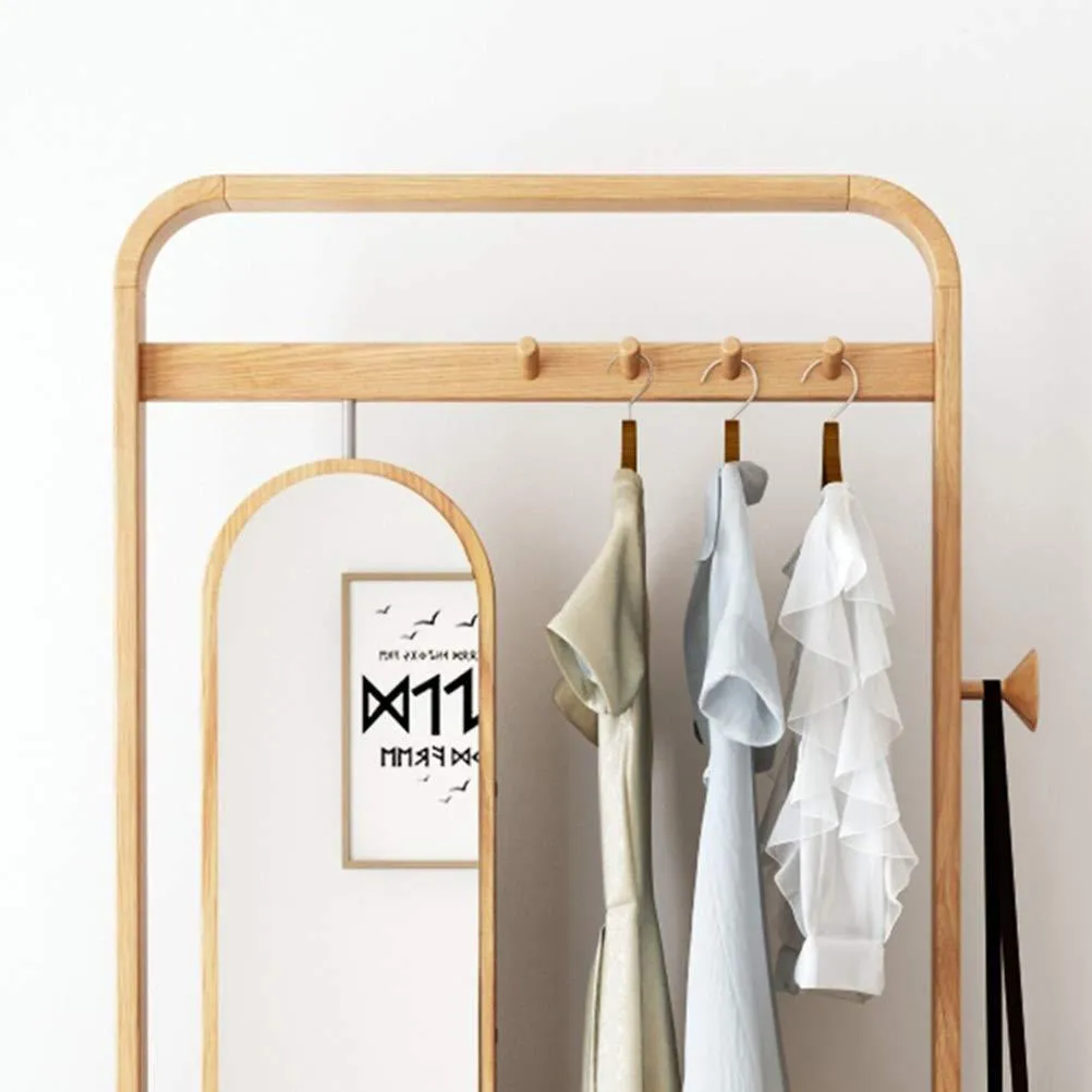 ZCYX Mirror Body Household Dressing Mirror Wood Hanger Bedroom Multi-Purpose Coat Rack Storage Rack - Hanger Hooks (Color : A)