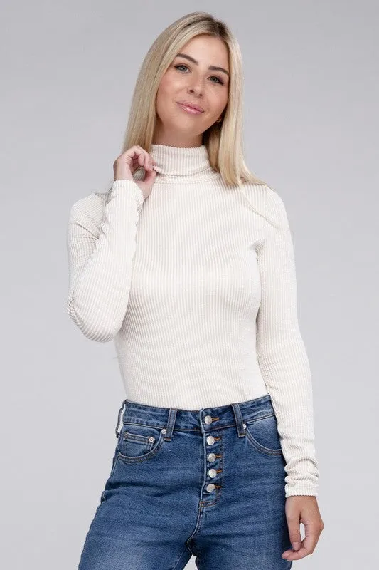 ZENANA Ribbed Turtle Neck Long Sleeve Top