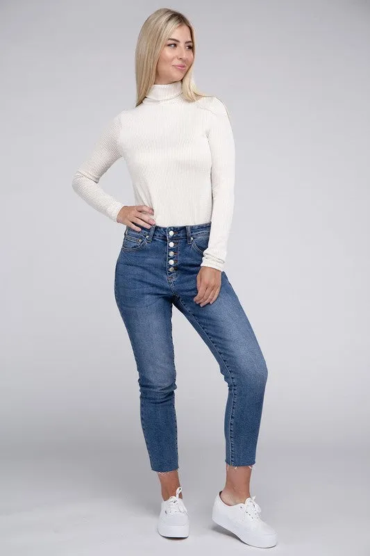 ZENANA Ribbed Turtle Neck Long Sleeve Top