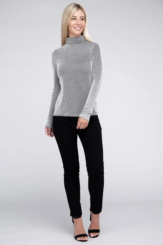 ZENANA Ribbed Turtle Neck Long Sleeve Top
