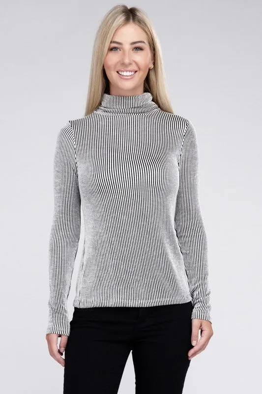ZENANA Ribbed Turtle Neck Long Sleeve Top