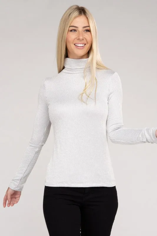 ZENANA Ribbed Turtle Neck Long Sleeve Top