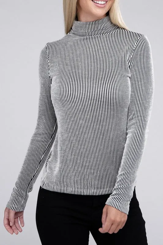 ZENANA Ribbed Turtle Neck Long Sleeve Top