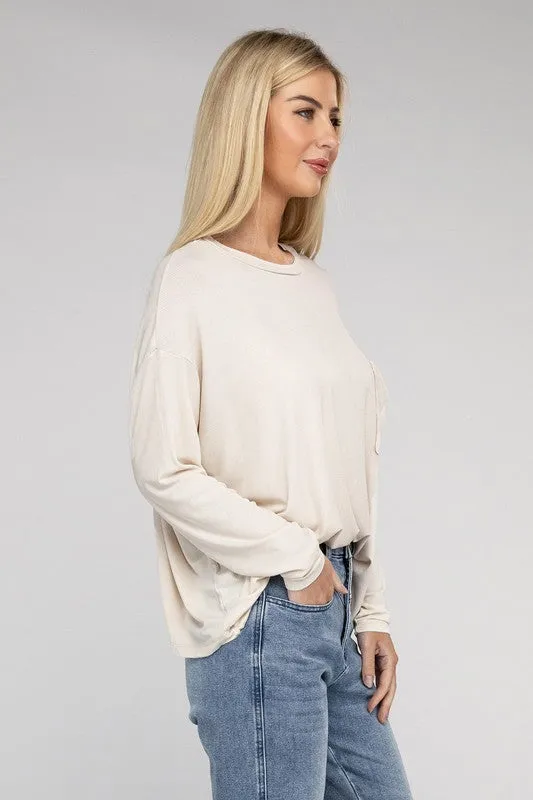 ZENANA Washed Ribbed Dolman Sleeve Round Neck Top