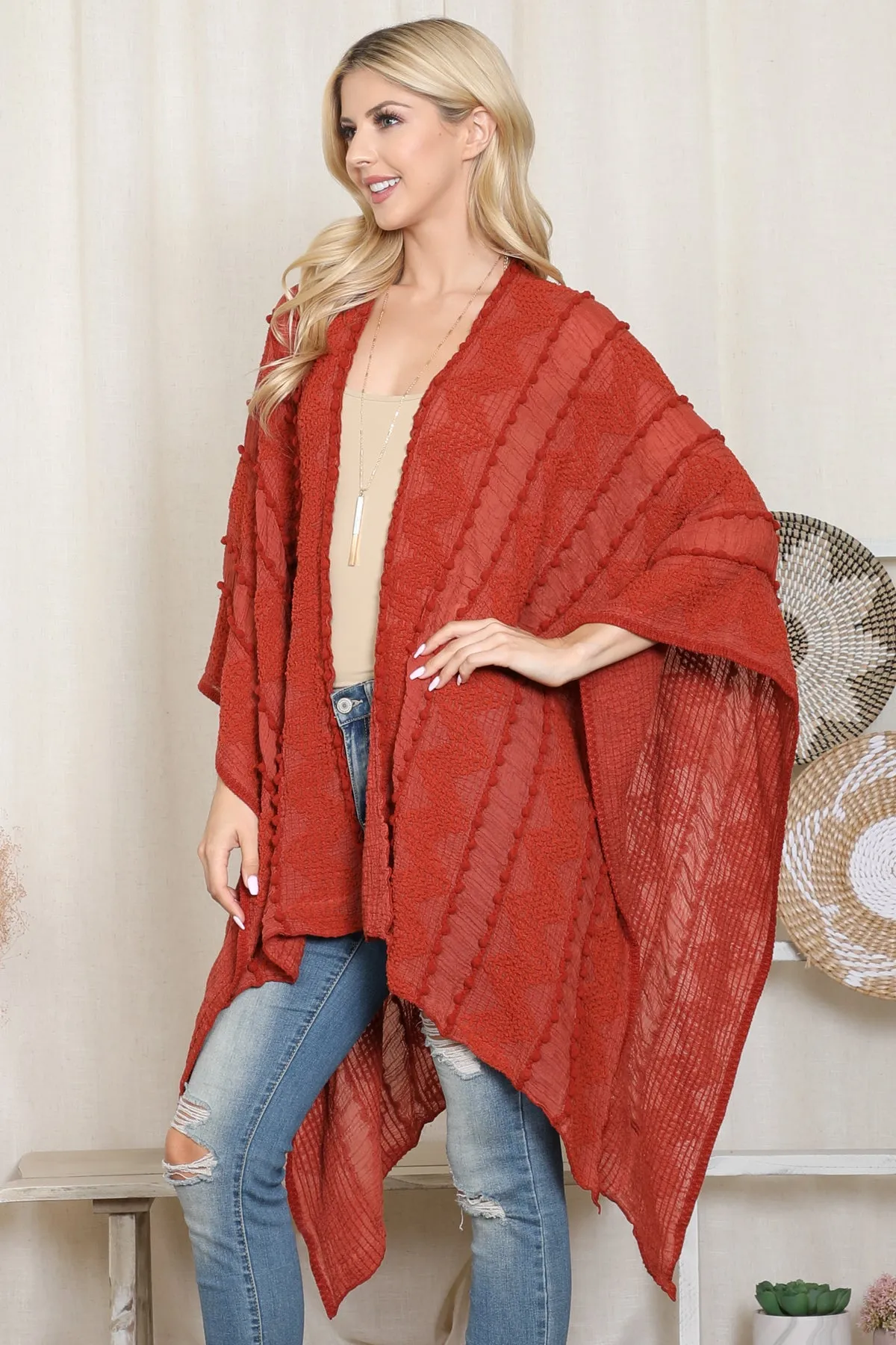 ZIGZAG POMPOM PALMER KIMONO