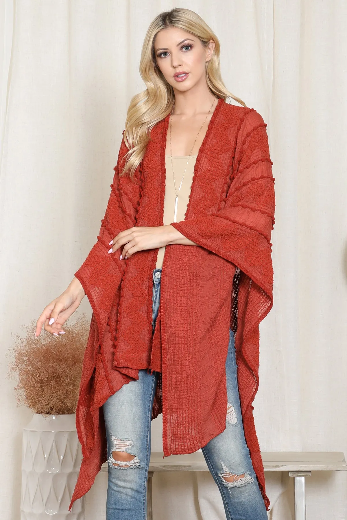 ZIGZAG POMPOM PALMER KIMONO
