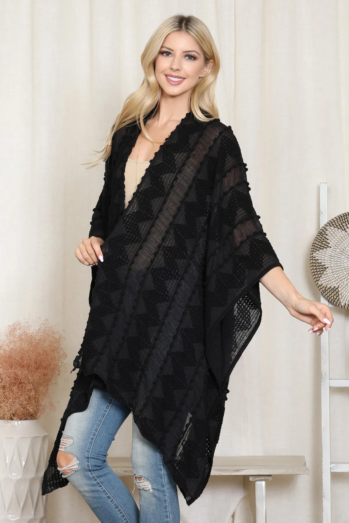 ZIGZAG POMPOM PALMER KIMONO