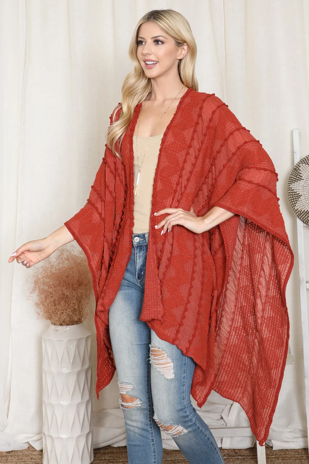 ZIGZAG POMPOM PALMER KIMONO