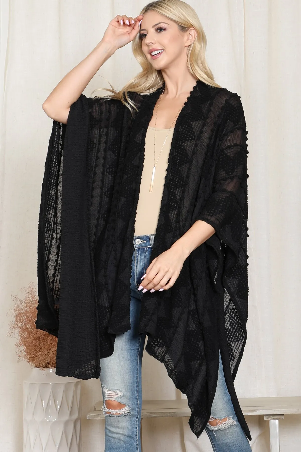 ZIGZAG POMPOM PALMER KIMONO