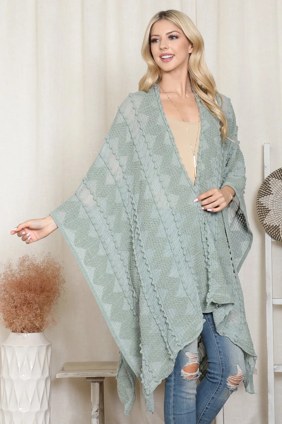 ZIGZAG POMPOM PALMER KIMONO